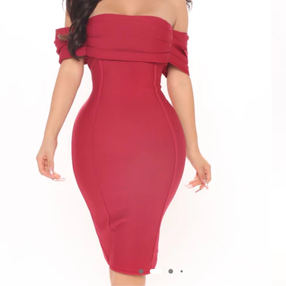 Fashion Nova Red Off-Shoulder Flutter Sleeve Sheath Dress